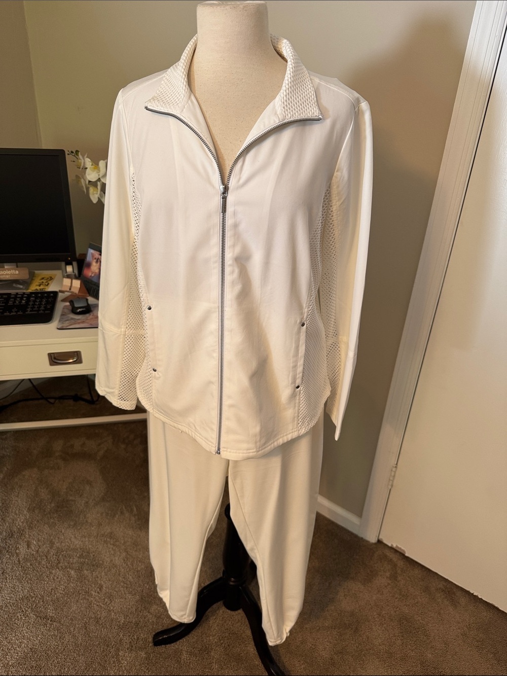 Chico's White Zip-Front Track Jacket and Pants Set